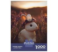 Puzzle pour Adolescents 1000 Pièces Rabbit with Flower Crown in Lavender Field Puzzles pour Adolescents Jeux Relaxants Cadeaux pour Femmes pour Anniversaire, Noël 70x50cm/1000pcs