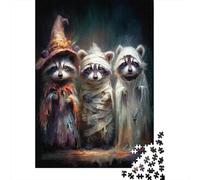 Puzzle pour Adolescents 1000 Pièces Raccoon Halloween Costumes Puzzles pour Adultes Assemblage De Motifs Activités Amusantes À La Maison Jeu Stimulant Jouets 52x38cm/1000pcs