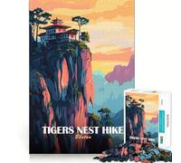 Puzzle pour Adolescents 1000 pièces Randonnée du Nid du Tigre, Bhoutan Découpe serrée Amusant Résolution de problèmes Détente Décoration Artistique de Noël (50x75cm)