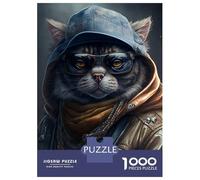 Puzzle pour Adolescents 1000 Pièces Rapper Cat with Glasses Puzzles pour Adultes Jeux Relaxants Décoration Murale Idéal comme Cadeau pour Toute La Famille 38x26cm/1000pcs