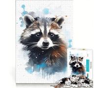 Puzzle pour Adolescents 1000 pièces Raton Laveur Aquarelle Jeux éducatifs décoration Murale avec Poster Assorti et fiche de Questions-réponses 50x75cm