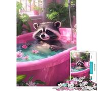 Puzzle pour Adolescents 1000 pièces Raton Laveur dans Une Baignoire Rose Jeu Familial addictif Jouet pour cultiver la Patience Améliore la mémoire (Dimensions 38x26cm)