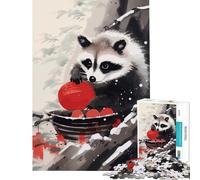 Puzzle pour Adolescents 1000 pièces Raton Laveur Mangeant Jeu de réflexion Japonais Jouet éducatif Cadeau d'anniversaire Difficile (Taille 38x26cm)