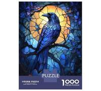 Puzzle pour Adolescents 1000 Pièces Raven in Stained Glass Puzzles pour Adultes, Jouets Anti-Stress, Décoration Murale, Interaction Parent-Enfant 52x38cm/1000pcs