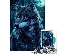 Puzzle pour Adolescents 1000 pièces Regard du Loup au Clair de Lune Chaque pièce est Unique Cadeau d'anniversaire Original (38x26cm)