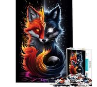 Puzzle pour Adolescents 1000 pièces Renard de feu et de Glace Art numérique Aide à l'exercice cérébral Jeu d'assemblage de Motifs Relaxant Convient aux 14 Ans et Plus (50x75cm)