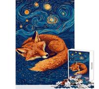 Puzzle pour Adolescents 1000 pièces Renard endormi sous Un Ciel étoilé Jeu Familial Stimulant Décoration Murale Collection d'artistes Beaux-Arts (38x52cm)