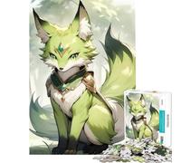 Puzzle pour Adolescents 1000 pièces Renard Vert avec Bijou Jouets Jeux éducatifs Jeu Impossible Découpe de précision Cadeaux de Père Noël Secret (Dimensions 75x50cm)