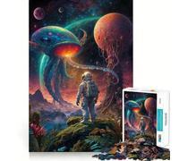 Puzzle pour Adolescents 1000 pièces Rencontre avec Un Astronaute et Un Extraterrestre Découpe de qualité supérieure Jeu Amusant et Intelligent Cadeau Facile à Jouer Pièce d'art de Noël (50x75cm)