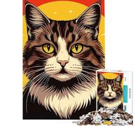 Puzzle pour Adolescents 1000 pièces représentant Un Portrait de Chat stylisé sur Fond Chaleureux Un Jeu Pratique Amusant et Humoristique à réaliser dès 14 Ans 38x26cm