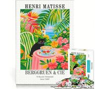 Puzzle pour Adolescents 1000 pièces Reproduction du Tableau Chat et café d'Henri Matisse Jeu éducatif améliore la mémoire Cadeau d'anniversaire 38x52cm