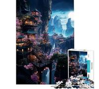 Puzzle pour Adolescents 1000 pièces Retraite sous la Lune et Les cerisiers en Fleurs Un défi pour réaliser Une œuvre d'art Jouet éducatif Convient aux Personnes de 14 Ans et Plus (50x75cm)