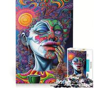Puzzle pour Adolescents 1000 pièces Rêves psychédéliques éclatants Portrait Abstrait surréaliste Jeux Amusants Entraînez Votre Cerveau et Vos Mains Convient pour la décoration de Bureau 38x52cm
