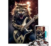 Puzzle pour Adolescents 1000 pièces Rock on Cat Défi éducatif Jeu de découpe de précision et Pratique pour Les 14 Ans et Plus Jeu de Puzzle Offert (38x26cm)