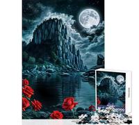 Puzzle pour Adolescents 1000 pièces Rose Rouge dans Une Falaise la Nuit Décoration intérieure Jouet Jeu de détente Convient pour la décoration de Bureau (Dimensions 38x52cm)