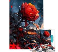 Puzzle pour Adolescents 1000 pièces Rose Rouge sous la Pluie Aide à exercer Le Cerveau Décoration d'art pour la Maison Jeux relaxants Convient aux Personnes de 14 Ans et Plus (38x26cm)