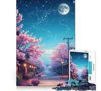 Puzzle pour Adolescents 1000 pièces Rue des cerisiers en Fleurs Nuit Jeu aux Bords Nets Résolution de problèmes Amusant Jeu de Relaxation Idéal pour Un Anniversaire et Une activité Artistique 38x26cm