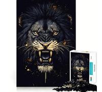 Puzzle pour Adolescents 1000 pièces Rugissement de Lion Noir Bordure Artistique de qualité supérieure,Jeu de Concentration,Divertissement Pendant Les Moments de détente,Cadeau Artistique de Noël