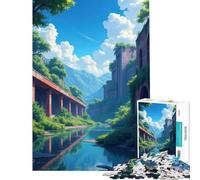 Puzzle pour Adolescents 1000 pièces Ruines envahies par la végétation au Bord de la rivière Un défi à relever Cadeau d'anniversaire Jeux éducatifs pour Les 14 Ans et Plus Jeu de Puzzle Offert 50x75cm