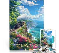 Puzzle pour Adolescents 1000 pièces Ruisseau Train Falaises Mer Défi Difficile pour soulager Le Stress Cadeau Amusant 52x38cm