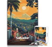 Puzzle pour Adolescents 1000 pièces Salvador, Brésil - Affiche de Voyage - Jeu éducatif Familial - Améliore la mémoire - Cadeau de Noël Secret - Dimensions 50x75cm