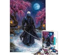 Puzzle pour Adolescents 1000 pièces Samouraï à la Peau Bleue sous Les cerisiers en Fleurs Puzzle Adulte à Monter soi-même Jeu de Course de Vitesse Difficile et Stimulant (Taille 38x26cm)