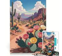 Puzzle pour Adolescents 1000 pièces Sentier du désert en Fleurs Cactus et Fleurs Sauvages Magnifiques en Pleine Floraison Bordure Artistique de qualité supérieure,Jeu de Concentration