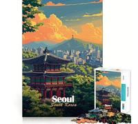 Puzzle pour Adolescents 1000 pièces Séoul, Corée du Sud Illustration Découpe soignée Décoration Jouet créatif et Amusant Jeu de Paix Pièce d'art de Noël (50x75cm)