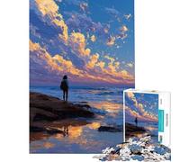 Puzzle pour Adolescents 1000 pièces Sérénité côtière ︰ Femme contemplant l'océan Un défi à relever pour s'amuser en Famille Jeu éducatif à partir de 14 Ans (38x26cm)