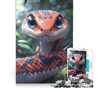 Puzzle pour Adolescents 1000 pièces Serpent Mignon aux Grands Yeux Bleus, Jouet éducatif, améliore la mémoire, avec Poster et fiche de Questions-réponses Assortis 38x52cm