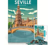 Puzzle pour Adolescents 1000 pièces Séville Espagne Voyage Art Bords impeccables Jeu Amusant et Stimulant Mental Jeu Calme et divertissant Cadeau d'anniversaire (38x26cm)