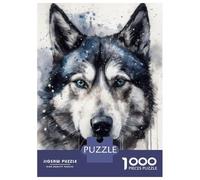 Puzzle pour Adolescents 1000 Pièces Siberian Husky Watercolor Puzzles pour Adolescents - Jeux Anti-Stress - Idéal pour Se Détendre À La Maison - Stimule Le Cerveau 52x38cm/1000pcs