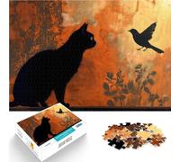 Puzzle pour Adolescents 1000 pièces Silhouette de Chat Noir et d'oiseau Défi Difficile Offrir en Cadeau à Toute la Famille 38x26cm