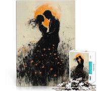 Puzzle pour Adolescents 1000 pièces Silhouette Romantique avec Lueur dorée et Fleurs Sauvages Jeux Amusants Idées Cadeaux 38x26cm