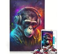 Puzzle pour Adolescents 1000 pièces Singe DJ avec Casque Audio Jeu éducatif Améliore la mémoire Cadeau d'anniversaire 38x26cm