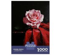 Puzzle pour Adolescents 1000 Pièces Single Pink Rose on Red Fabric Puzzles pour Adultes Jeu Manuel Décoration Murale Cadeaux Uniques pour Anniversaire Et Noël 52x38cm/1000pcs