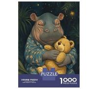 Puzzle pour Adolescents 1000 Pièces Sleeping Hippo with Teddy Bear Puzzles pour Adolescents Jeux Relaxants Cadeaux pour Femmes pour Anniversaire, Noël 38x26cm/1000pcs