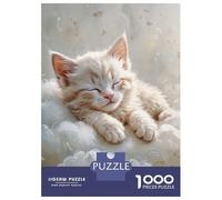 Puzzle pour Adolescents 1000 Pièces Sleeping White Kitten on Clouds Puzzles pour Adultes Jeux De Famille Décoration Parfaite Idéal comme Cadeau 70x50cm/1000pcs