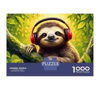Puzzle pour Adolescents 1000 Pièces Smiling Sloth with Headphones in The Jungle Puzzles pour Adolescents - Jeux Anti-Stress - Idéal pour Se Détendre À La Maison - Stimule Le Cerveau 52x38cm/1000pcs