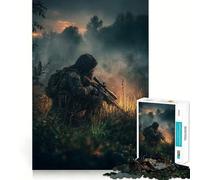 Puzzle pour Adolescents 1000 pièces Sniper camouflé dans Un Champ herbeux Découpe serrée Amusant Résolution de problèmes Détente Décoration de Noël (50x75cm)
