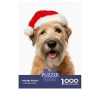 Puzzle Pour Adolescents 1000 Pièces Soft Coated Wheaten Terrier Dog with Santa Hat Portrait Puzzles Pour Adultes Jeux De Détente Découpe De Précision Offre Spéciale Pour Toute La Famille 70x50cm/1000p