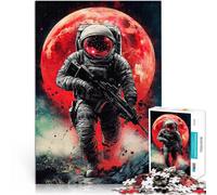 Puzzle pour Adolescents 1000 pièces Soldat de l'espace avec Une Bande dessinée de Pleine Lune Rouge Impossible décoration Murale 75x50cm