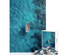 Puzzle pour Adolescents 1000 pièces Solitude Paisible Bateau Eau Turquoise Jeu Impossible Vacances à la Maison Tuer Le Temps Jouet éducatif Difficile et Stimulant (38X52CM)