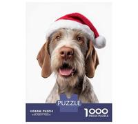 Puzzle pour Adolescents 1000 Pièces Spinone Italiano Dog with Santa Hat Portrait Puzzles pour Adultes Jeux De Détente Découpe De Précision Offre Spéciale pour Toute La Famille 38x26cm/1000pcs