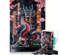 Puzzle pour Adolescents 1000 pièces Statue de Dragon Noir Bordure Artistique de qualité supérieure,Jeu de Concentration,Divertissement Pendant Les Moments de détente,Cadeau Artistique de Noël 38x52cm