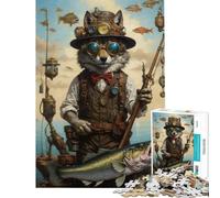 Puzzle pour Adolescents 1000 pièces Steampunk Loup Pêcheur Jouets éducatifs Apprentissage Jeux relaxants Défi Stimulant Cadeaux d'anniversaire (Dimensions 38x26cm)