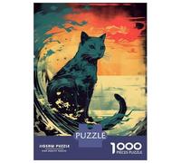 Puzzle pour Adolescents 1000 Pièces Sunset Cat Wave Puzzle Adulte Jeux Relaxants Améliorent La Mémoire Jeu Stimulant Cadeaux 38x26cm/1000pcs