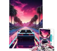 Puzzle pour Adolescents 1000 pièces Synthwave Rétro Voiture Coucher de Soleil Jouets Jeux éducatifs Jeu Impossible Découpe de précision Cadeaux Père Noël Secret (Dimensions 75x50cm)