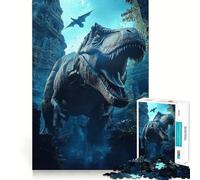 Puzzle pour Adolescents 1000 pièces T-Rex dans des ruines Antiques Décoration découpée soignée Jouet créatif et Amusant Jeu de Paix Pièce d'art de Noël (38x52cm)