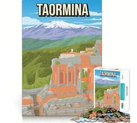 Puzzle pour Adolescents 1000 pièces Taormina Italie Sicile Affiche de Voyage Découpe serrée Amusant Résolution de problèmes Détente Loisirs Décoration de Noël (38x26cm)